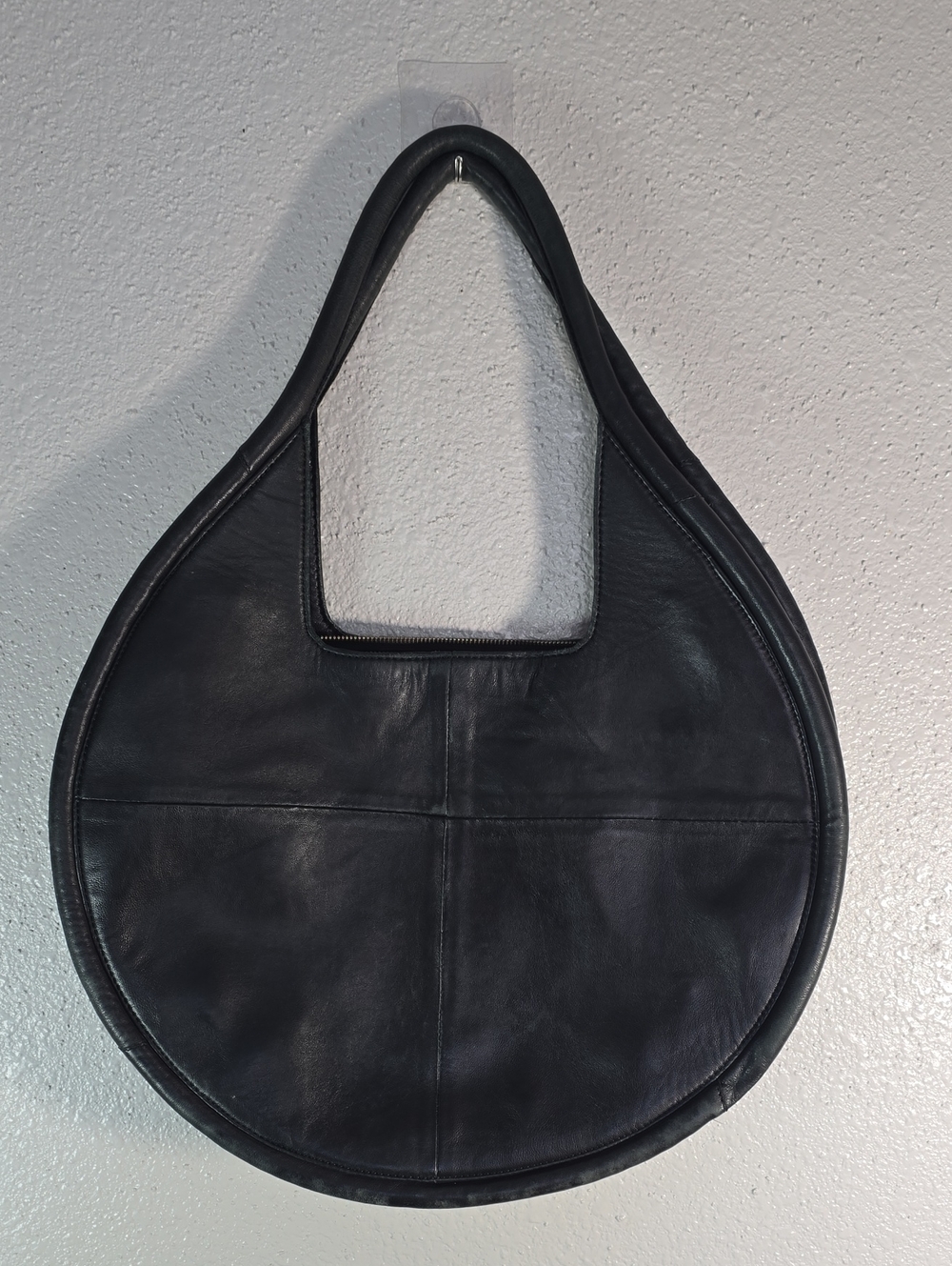 Anthropologie Black Leather Circle Tote Bag